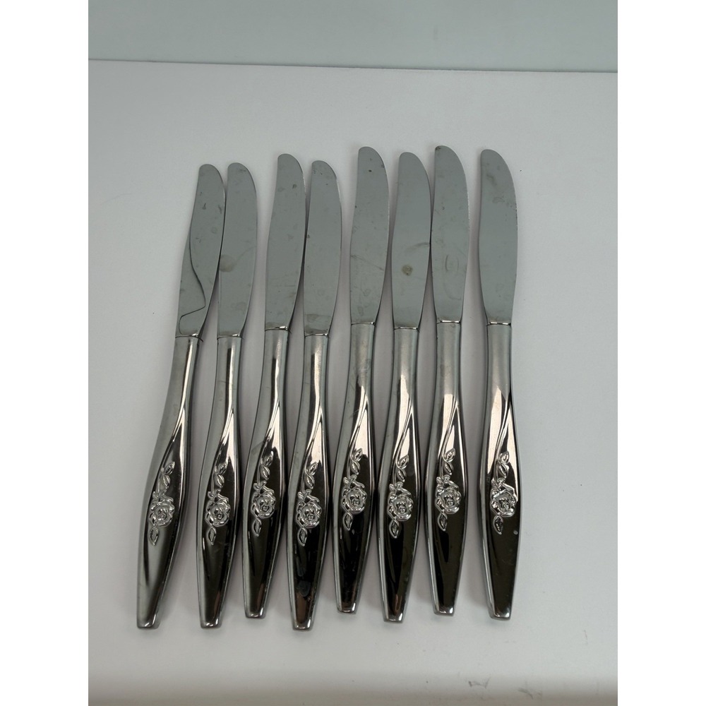 Oneida LASTING ROSE Dinner Knives Set 8 Oneidacraft Deluxe Stainless Flatware‎